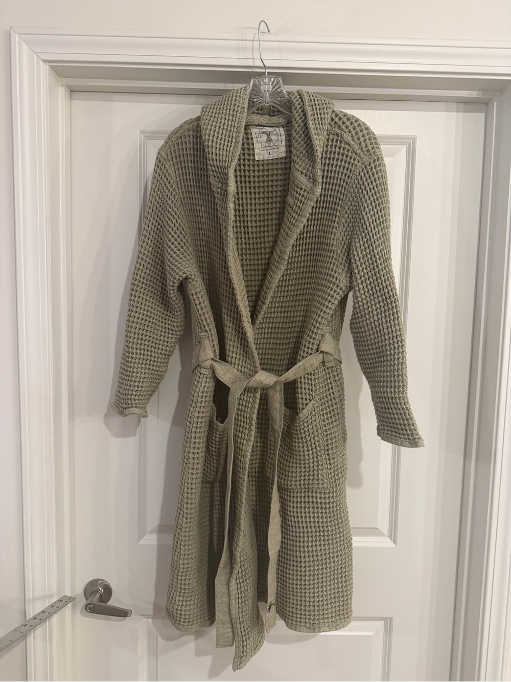 Casamera Waffle-Knit Hooded Robe with Belt - Olive Green